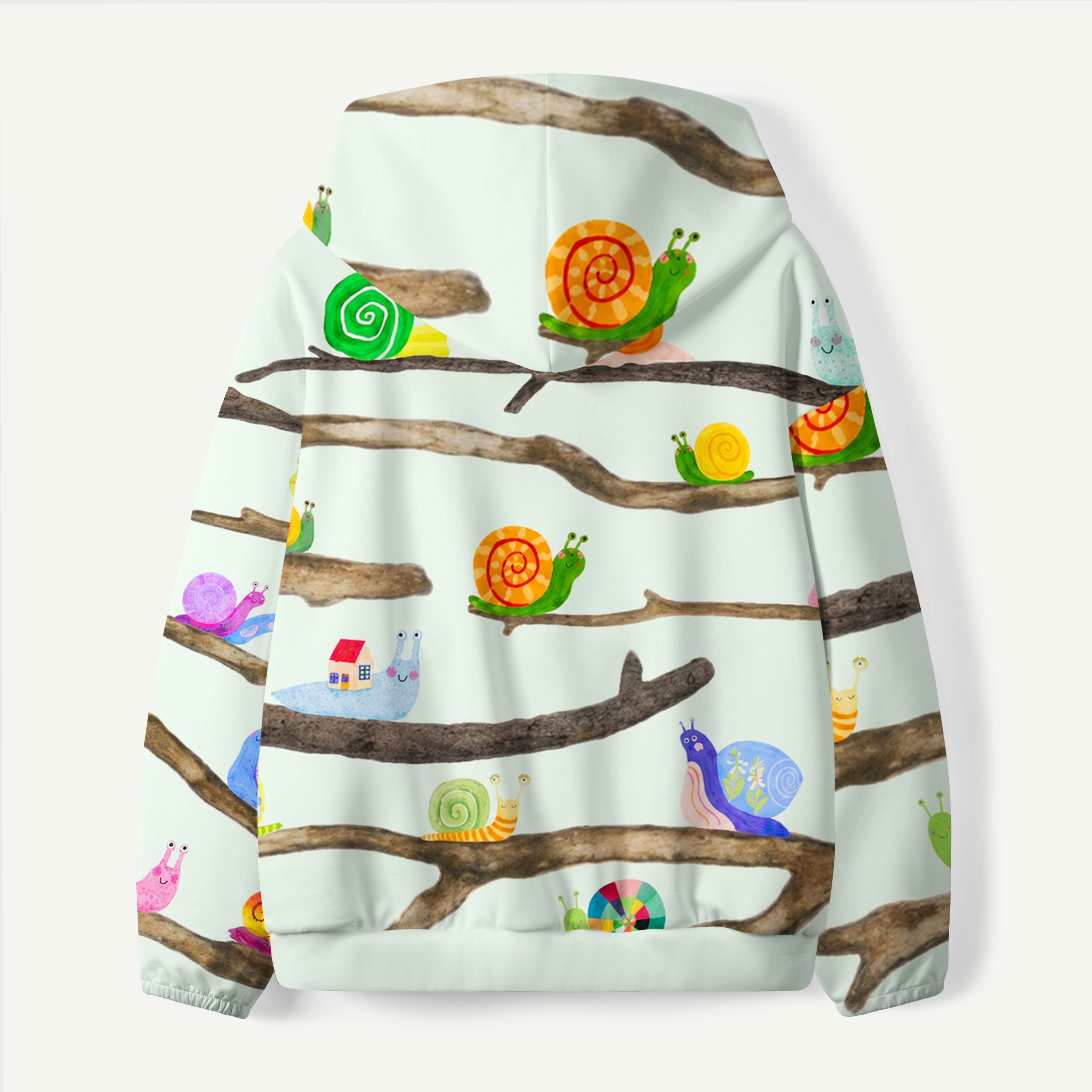 Rainbow Snails On Branches Pattern Kids All-over Printed Hoodie